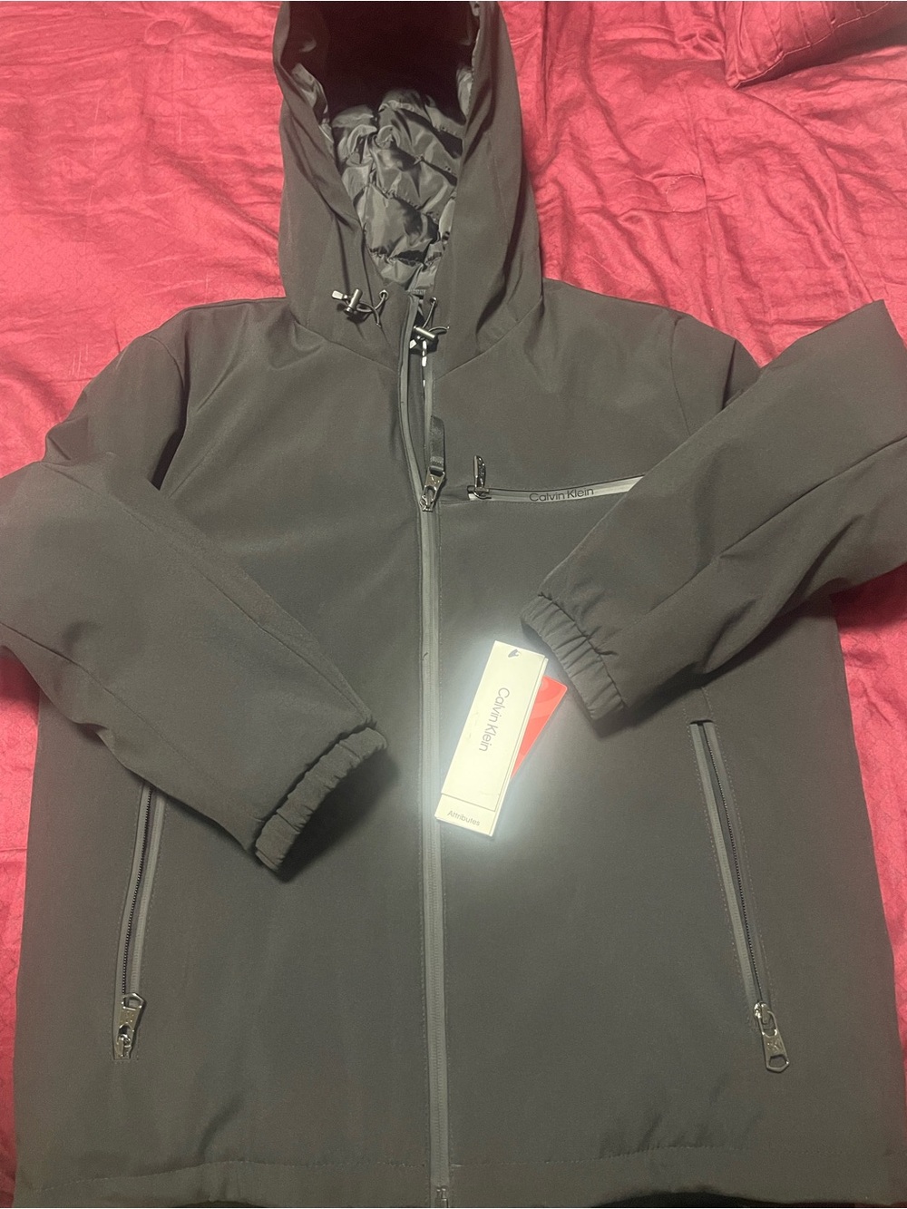 Calvin Klein Black Hooded Softshell Raincoat Jacket